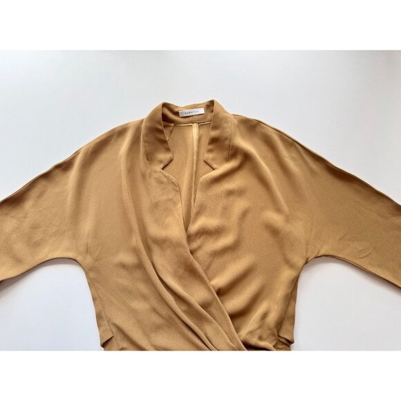 Aritzia BABATON Sheldon Tamarind Gold Crepe Draped Wrap Surplice Blouse, Size S - Picture 7 of 11
